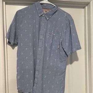 Vans men’s shortsleeved palm tree blue button up shirt